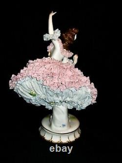 Antique Allemand Dresde Deco Lady Ballerina Danseuse Doll Porcelaine Figurine
