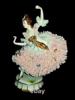 Antique Allemand Dresde Deco Lady Ballerina Danseuse Doll Porcelaine Figurine
