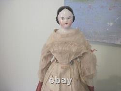 Antique Allemand Kister Couvert Wagon Tête Épaule Chine Doll C1850
