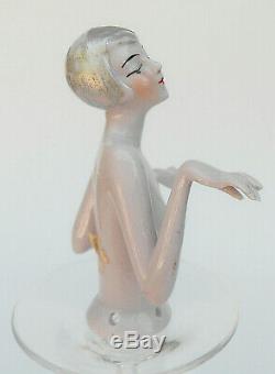 Antique Art Déco Porcelaine Pretty Lady Fancy Hair Style Pin Coussin Half Doll