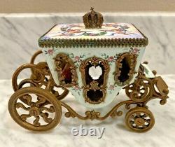 Antique Austrian Ornate Porcelaine Laiton Émail Romantique Miniature Transport