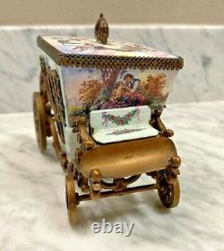 Antique Austrian Ornate Porcelaine Laiton Émail Romantique Miniature Transport