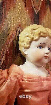 Antique Blonde Ears Exposées Kling China Head Doll Poupée De Corps Antique