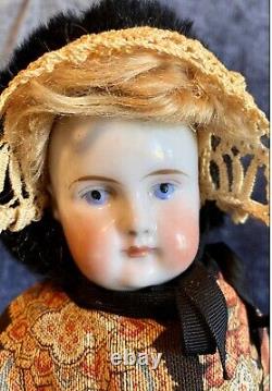 Antique C1850 15 Bald Head Wigged Chine Tête Poupée Avec Grand Corps Et Paisley Outf