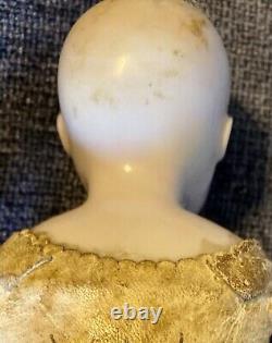 Antique C1850 15 Bald Head Wigged Chine Tête Poupée Avec Grand Corps Et Paisley Outf