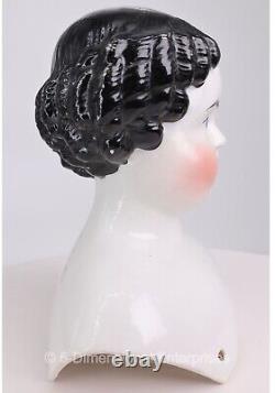 Antique CIVIL War 1860s 6 1/4 Allemand Porcelaine Poupée Tête Plat Top Cheveux Noirs