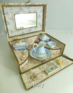 Antique Doll Française Service De Toilette Box Set Mirrored Vanity Wash Vintage