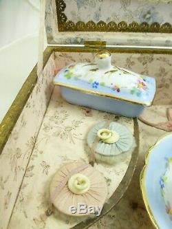 Antique Doll Française Service De Toilette Box Set Mirrored Vanity Wash Vintage