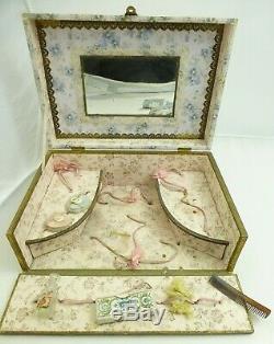 Antique Doll Française Service De Toilette Box Set Mirrored Vanity Wash Vintage