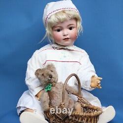 Antique Large Character Porcelain Doll Franz Schmidt C1910s W Steiff Teddy Bear