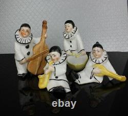 Antique Pierrot Clown Miniature Jazz Band Porcelaine Figurines Poupées Marquées Allemagne