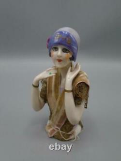 Antique Porcelaine Chine Demi Poupée Figurine Pin Coussin Art Déco Flapeur Eyeliner