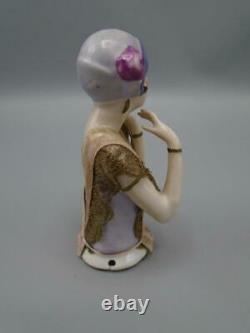 Antique Porcelaine Chine Demi Poupée Figurine Pin Coussin Art Déco Flapeur Eyeliner