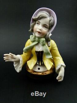 Antique & Rare Allemand Dressel & Kister Half Girl Doll Figurine En Porcelaine
