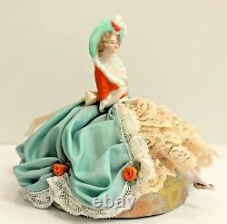Antique Vintage Porcelaine Allemande Half Doll Pin Coussin Boudoir Doll With Legs