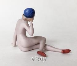 Art Déco Baignade Beauté Cloche Dame Figurine Bisque Poupée En Porcelaine Allemagne Vtg