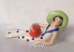 Art Déco Baignade Beauté Flapper Lady Figurine Bisque Doll Porcelaine Allemagne Vtg