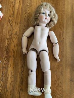 BRU Jne 13 Poupée en porcelaine de reproduction 27'' À resserrer Bouche ouverte Vintage