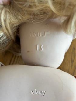 BRU Jne 13 Poupée en porcelaine de reproduction 27'' À resserrer Bouche ouverte Vintage