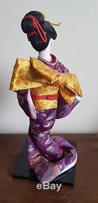 Belle Poupee Velours En Porcelaine De Japonais En Verre Yeux Soie Kimono Violet Geisha
