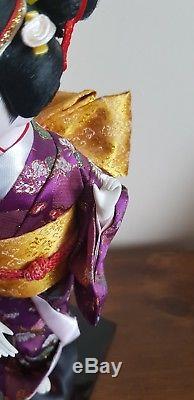 Belle Poupee Velours En Porcelaine De Japonais En Verre Yeux Soie Kimono Violet Geisha