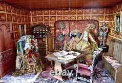 Boîte De Chambre Médiévale Diorama Entièrement Meublé Tudor Decor - 2 Poupées Demi-porcelaine