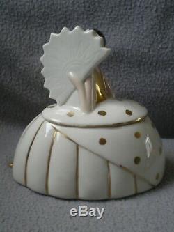 Boite En Porcelaine Art Deco 1930 Sculpture Femme Éventail Boite Vintage Poupee