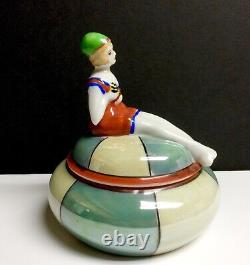 Boîte en porcelaine avec poudrier en demi-poupée vintage en maillot de bain de style flapper Art Déco