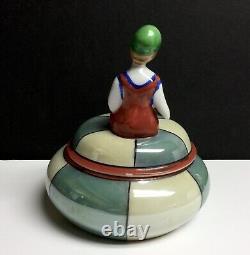 Boîte en porcelaine avec poudrier en demi-poupée vintage en maillot de bain de style flapper Art Déco