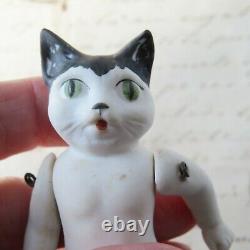 Cat Doll Antique Allemand Hertwig Porcelaine-thüringen Black Ears Yeux Verts 3,75