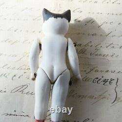 Cat Doll Antique Allemand Hertwig Porcelaine-thüringen Black Ears Yeux Verts 3,75