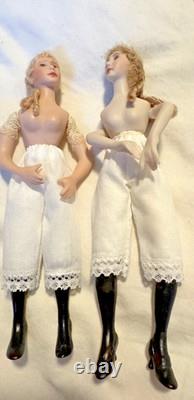 DEUX 5.5 Cathy Hansen Artiste Bisque Tissu Miniature Poupée de Maison de Poupée Dame Poupée Vintage