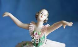 Danseur De Ballerine En Dentelle Rose Dresden Vintage Allemagne Half Doll