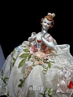 Demi Poupée De Porcelaine Vintage Exquis Avec Robe De Travail Ruban Victorien Antique Lg