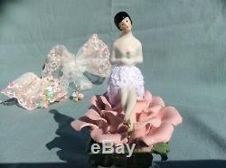 Demi Poupée En Porcelaine Flapper Avec Jambes, Fée Miniature Sur Porcelaine Rose