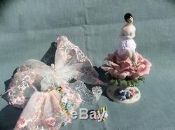 Demi Poupée En Porcelaine Flapper Avec Pieds, Fée Miniature Sur Porcelaine Rose