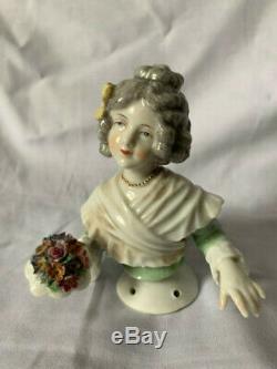 Demi Poupée Vintage Avec Bouquet De Fleurs En Porcelaine Dressel Kister