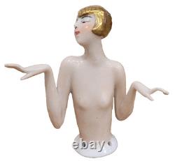 Doll en demi, Art Déco allemande antique, cheveux dorés inhabituels, bras écartés, rare