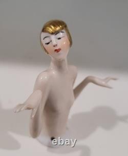 Doll en demi, Art Déco allemande antique, cheveux dorés inhabituels, bras écartés, rare