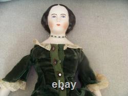 EMMA TÊTE EN CHINE EN PORCELAINE TRANSLUCIDE VINTAGE TOUT ORIGINAL POUPEE DE 18 1/2 POUCES