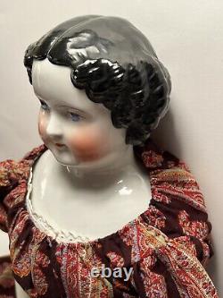 Early Antique 28 Large Black Hair Chine Poupée Allemande 1860's Chine Beautiful