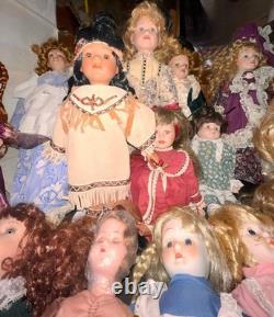 Ensemble de 19 poupées en porcelaine vintage - Tailles et fabricants variés