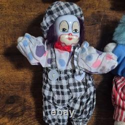 Ensemble de 4 poupées clown vintage en porcelaine et tissu, 5 couleurs de cheveux, peintes à la main
