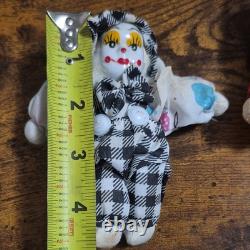 Ensemble de 4 poupées clown vintage en porcelaine et tissu, 5 couleurs de cheveux, peintes à la main