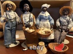 Ensemble de poupées en porcelaine vintage signé Q. S. Quincy Scarborough, 4 figurines et accessoires