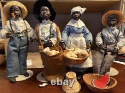 Ensemble de poupées en porcelaine vintage signé Q. S. Quincy Scarborough, 4 figurines et accessoires