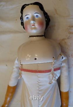 Ex Grand 33 1860-70s Belle Smileing Antique Allemand Tête De Chine Doll Plat Top
