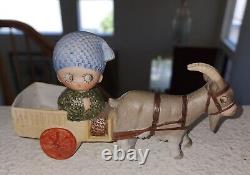 Figurine vintage Schafer & Vater Chloe Preston Peek-A-Boo - Garçon sur chariot avec âne