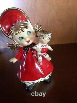 Fille de Noël en porcelaine vintage avec poupée, RARE, Lefton JAPAN