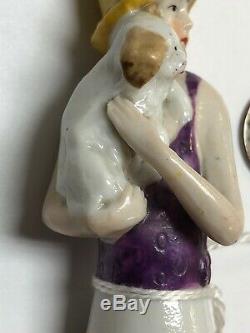 German 3,75 Antique Porcelaine Moitié 1/2 Poupée Tenant Puppy Dog # 14940 Violet #s